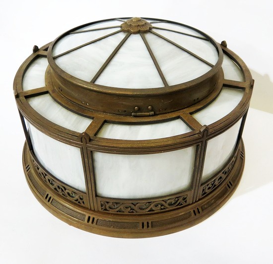 A Pair Of Classic American Art Deco Bronze Ceiling Lights